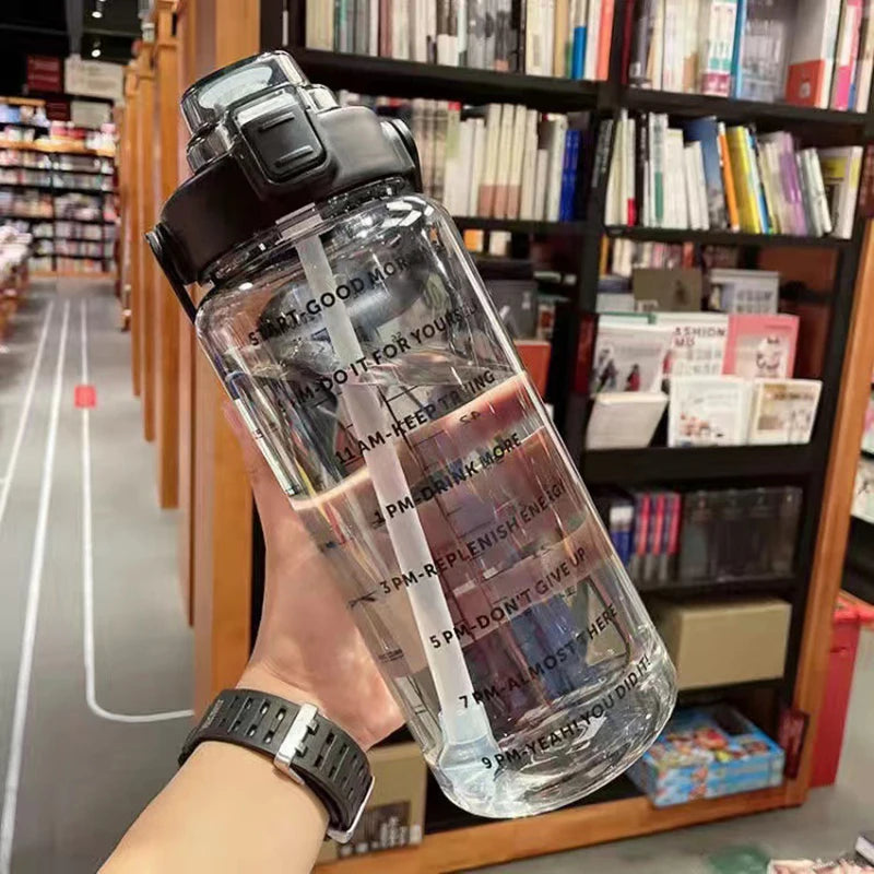 2 Liter Big Water Bottle With Straw Outdoor Sports Female Travel bottles Fitness Cup Summer Cold Water Jug with Time Marker
