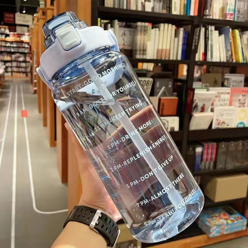 2 Liter Big Water Bottle With Straw Outdoor Sports Female Travel bottles Fitness Cup Summer Cold Water Jug with Time Marker