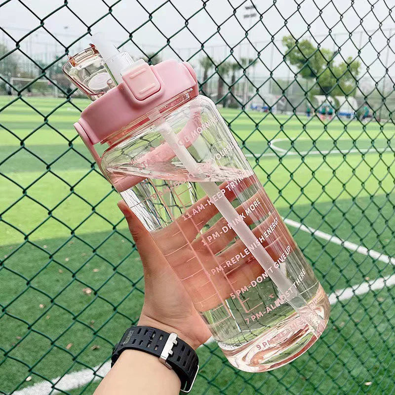 2 Liter Big Water Bottle With Straw Outdoor Sports Female Travel bottles Fitness Cup Summer Cold Water Jug with Time Marker