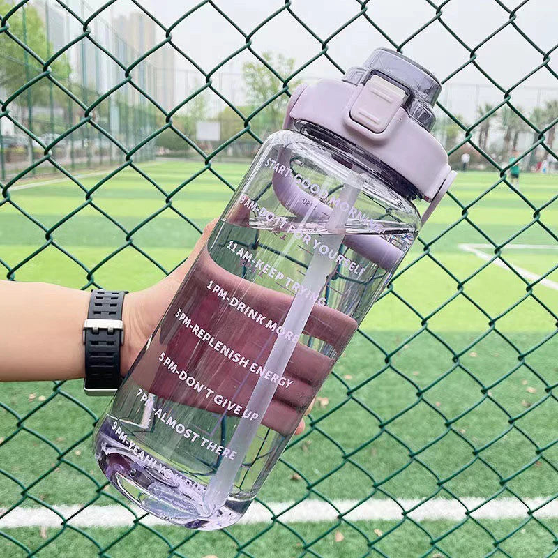2 Liter Big Water Bottle With Straw Outdoor Sports Female Travel bottles Fitness Cup Summer Cold Water Jug with Time Marker