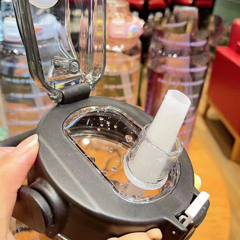 2 Liter Big Water Bottle With Straw Outdoor Sports Female Travel bottles Fitness Cup Summer Cold Water Jug with Time Marker