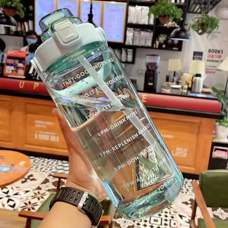 2 Liter Big Water Bottle With Straw Outdoor Sports Female Travel bottles Fitness Cup Summer Cold Water Jug with Time Marker