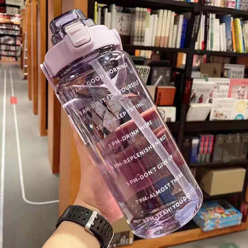 2 Liter Big Water Bottle With Straw Outdoor Sports Female Travel bottles Fitness Cup Summer Cold Water Jug with Time Marker